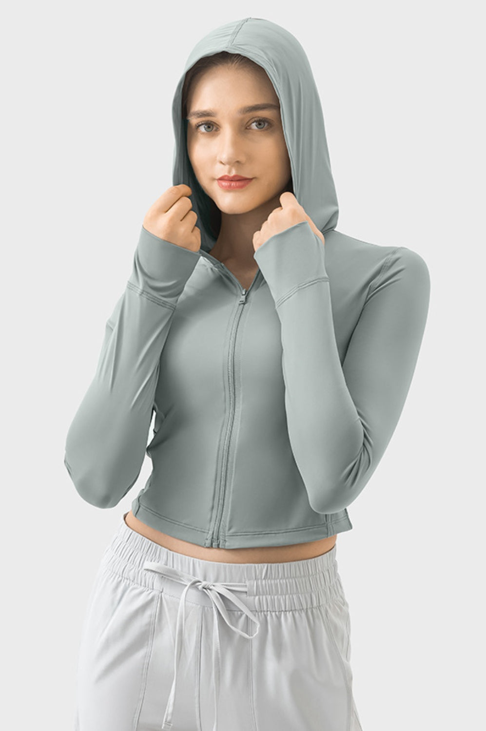 Zip Up Hooded Long Sleeve Active Outerwear Trendsi