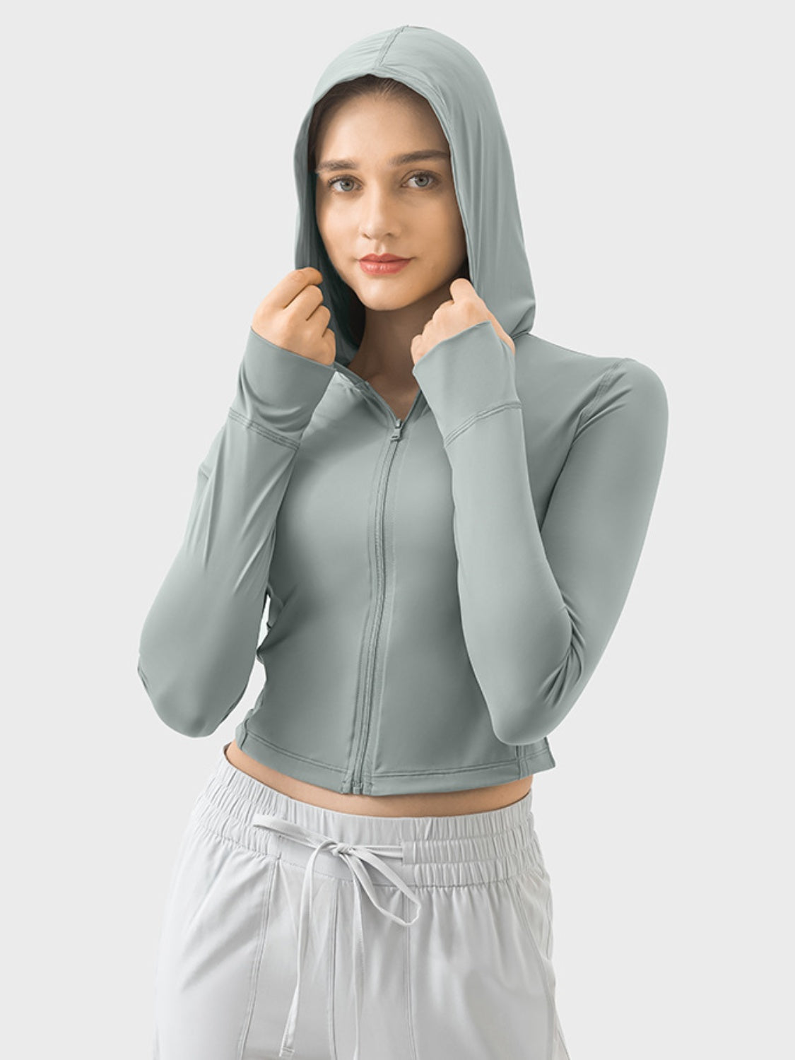 Zip Up Hooded Long Sleeve Active Outerwear Trendsi