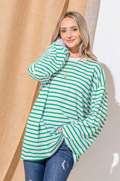 And The Why Oversized Striped Balloon Sleeve Top Trendsi