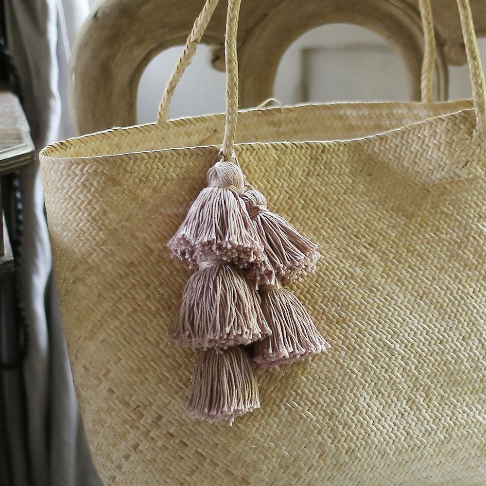 Borneo Sani Straw Tote Bag - with Pale Blush Tassels The Groovalution
