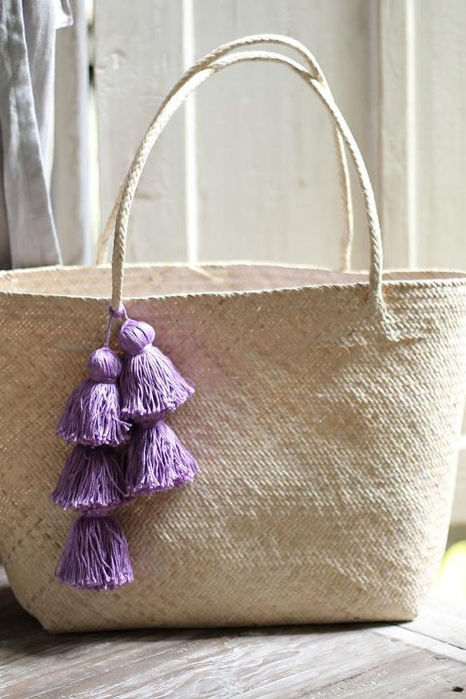 Borneo Sani Straw Tote Bag - with Purple Tassels The Groovalution
