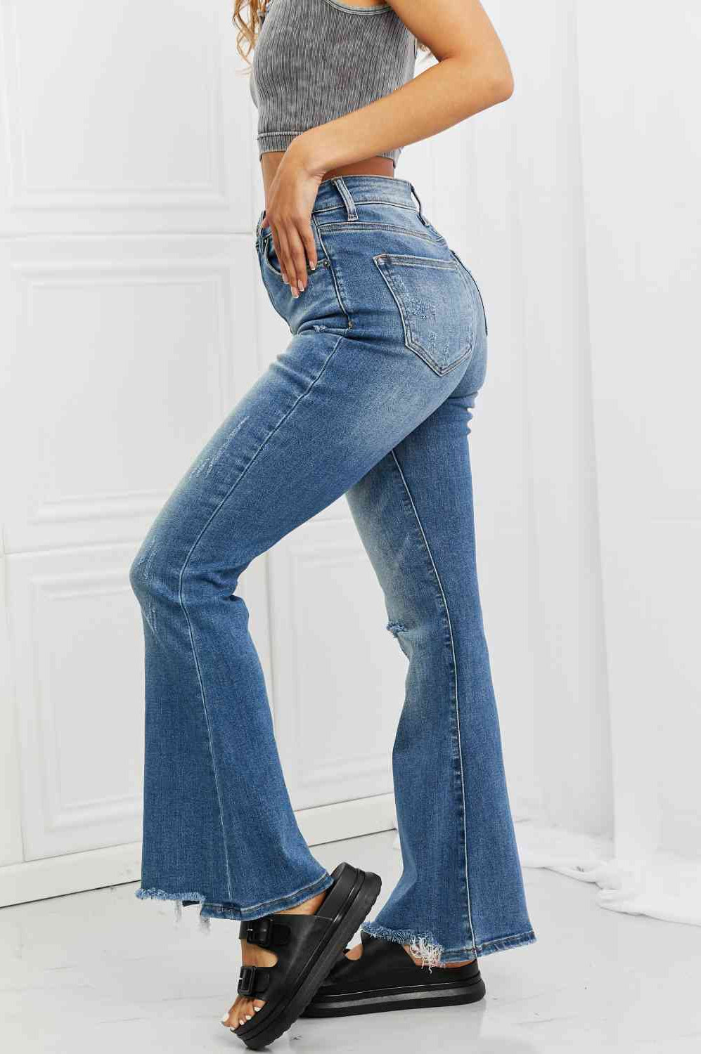 RISEN Full Size Iris High Waisted Flare Jeans Trendsi