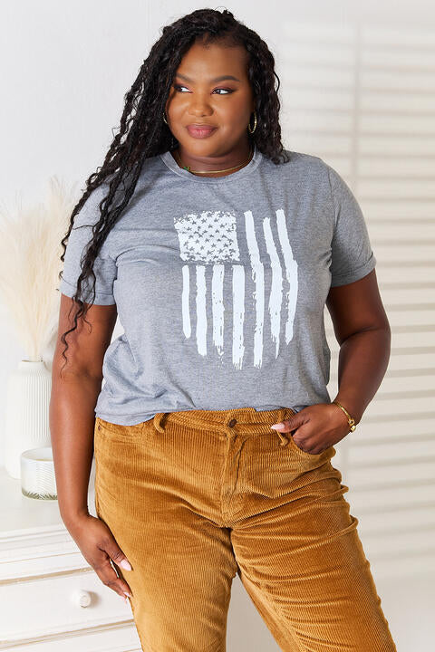 Simply Love US Flag Graphic Cuffed Sleeve T-Shirt Trendsi