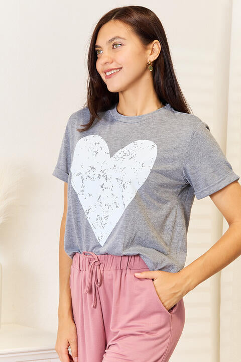 Simply Love Heart Graphic Cuffed Short Sleeve T-Shirt Trendsi