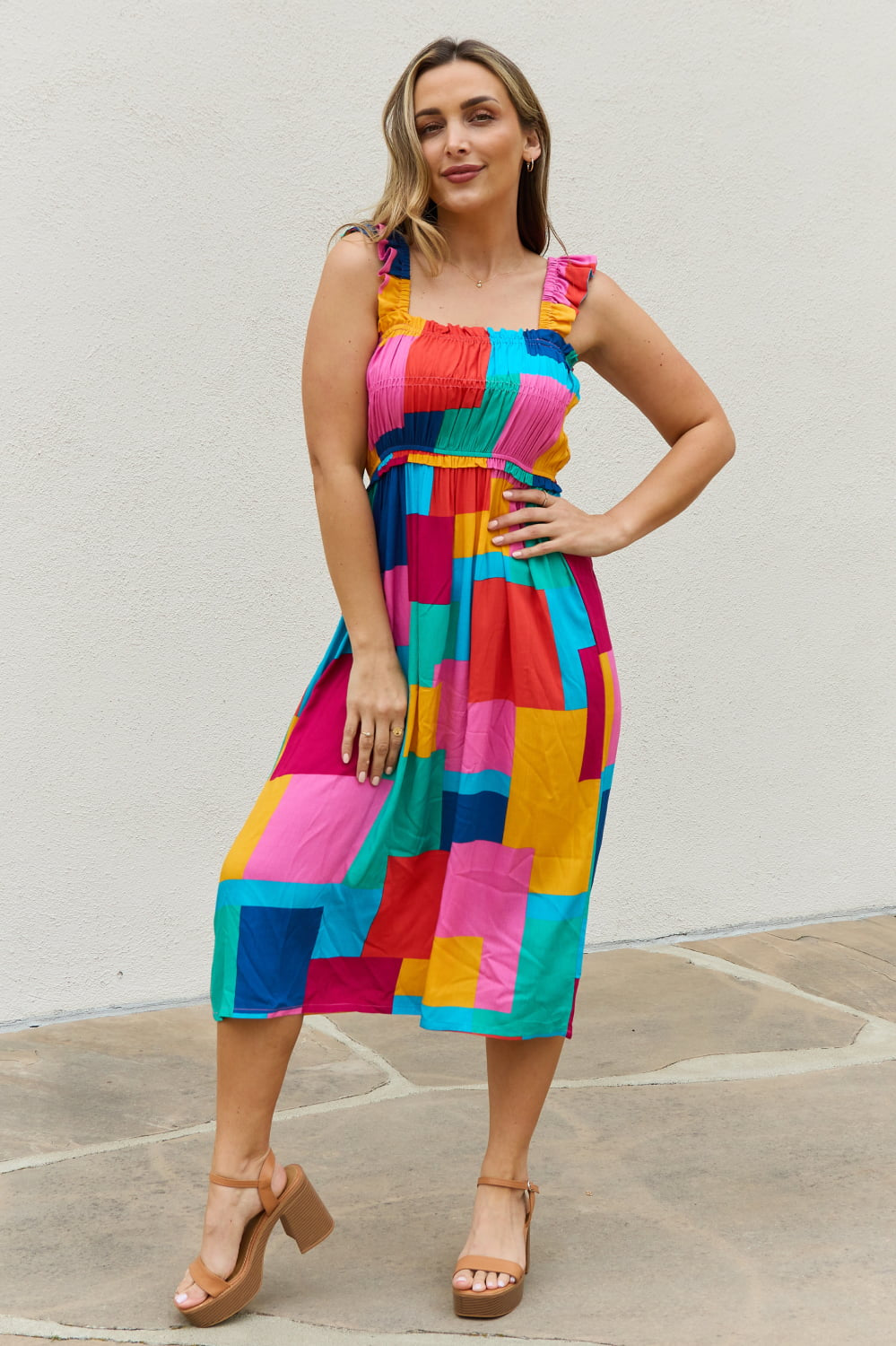 And The Why Multicolored Square Print Summer Dress And The Why
