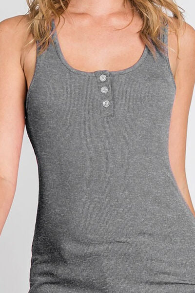 Ninexis Front Button Ribbed Round Neck Tank Trendsi