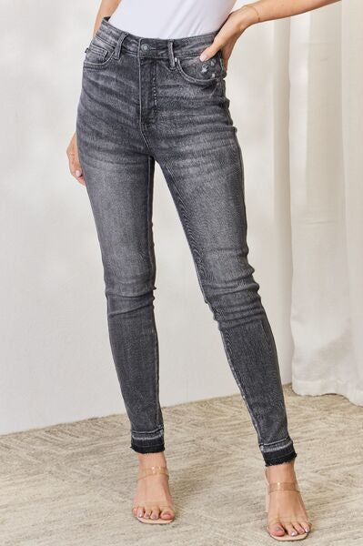 Judy Blue Full Size High Waist Tummy Control Release Hem Skinny Jeans Trendsi
