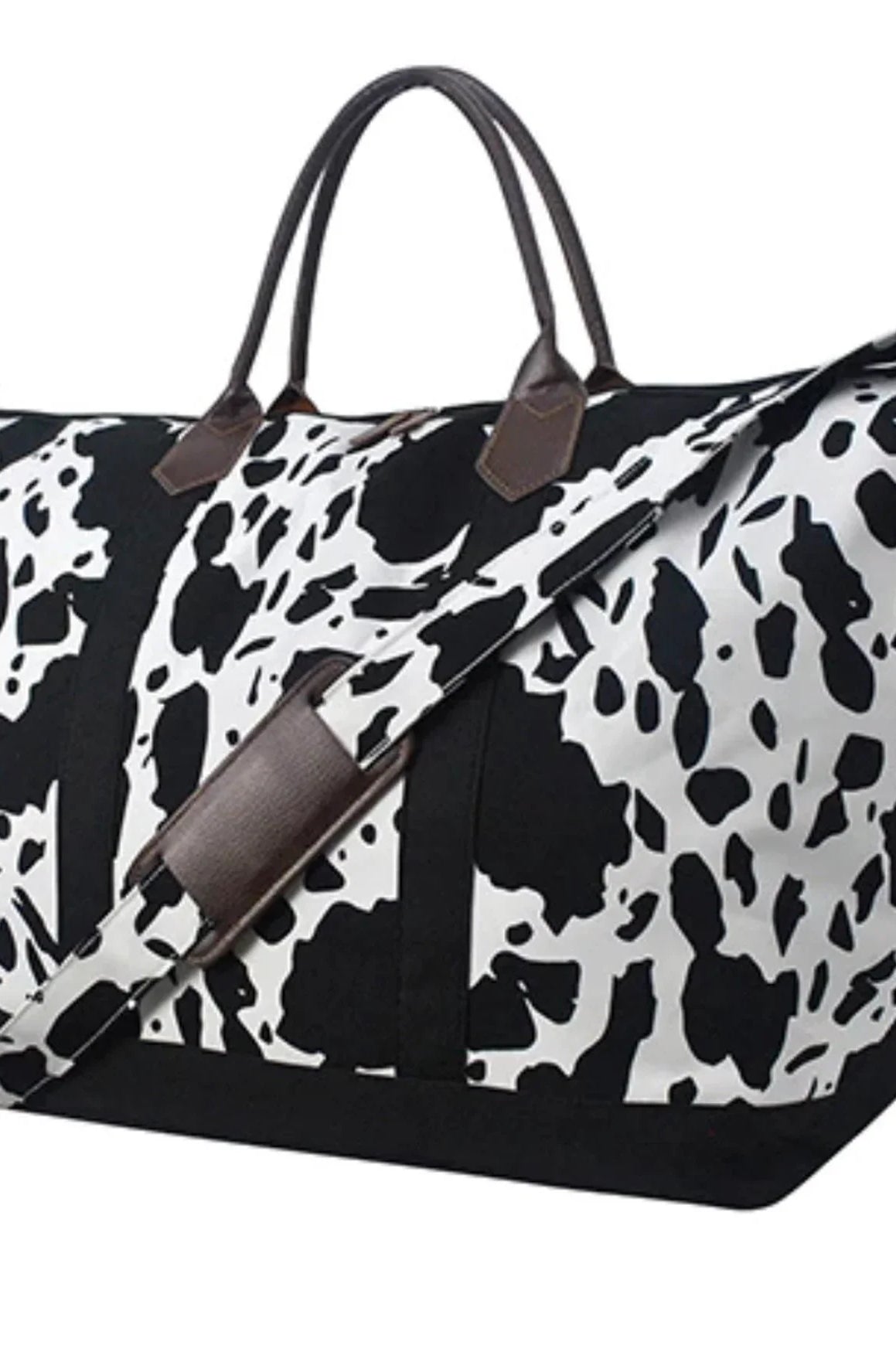 Black Cow Print Weekender Bag Branding Iron Western Wear