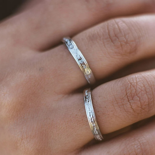 Adjustable Silver Engraved Couple Promise Ring Set The Colourful Aura