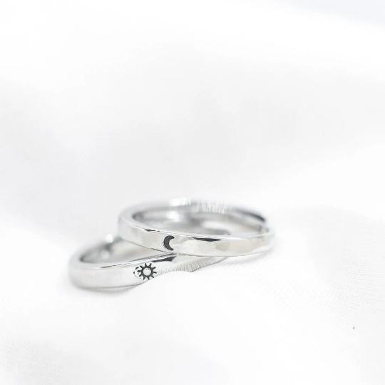 Adjustable Silver Couple Moon and Sun Promise Ring set The Colourful Aura