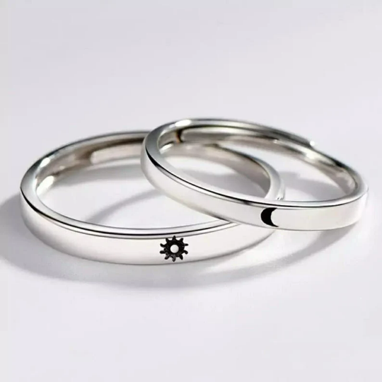 Adjustable Silver Couple Moon and Sun Promise Ring set The Colourful Aura