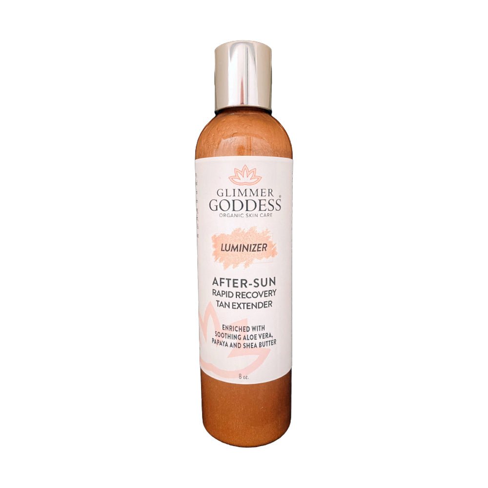 Organic After Sun Lotion & Tan Extender + Luminizing Shimmer Glimmer Goddess® Organic Skin Care