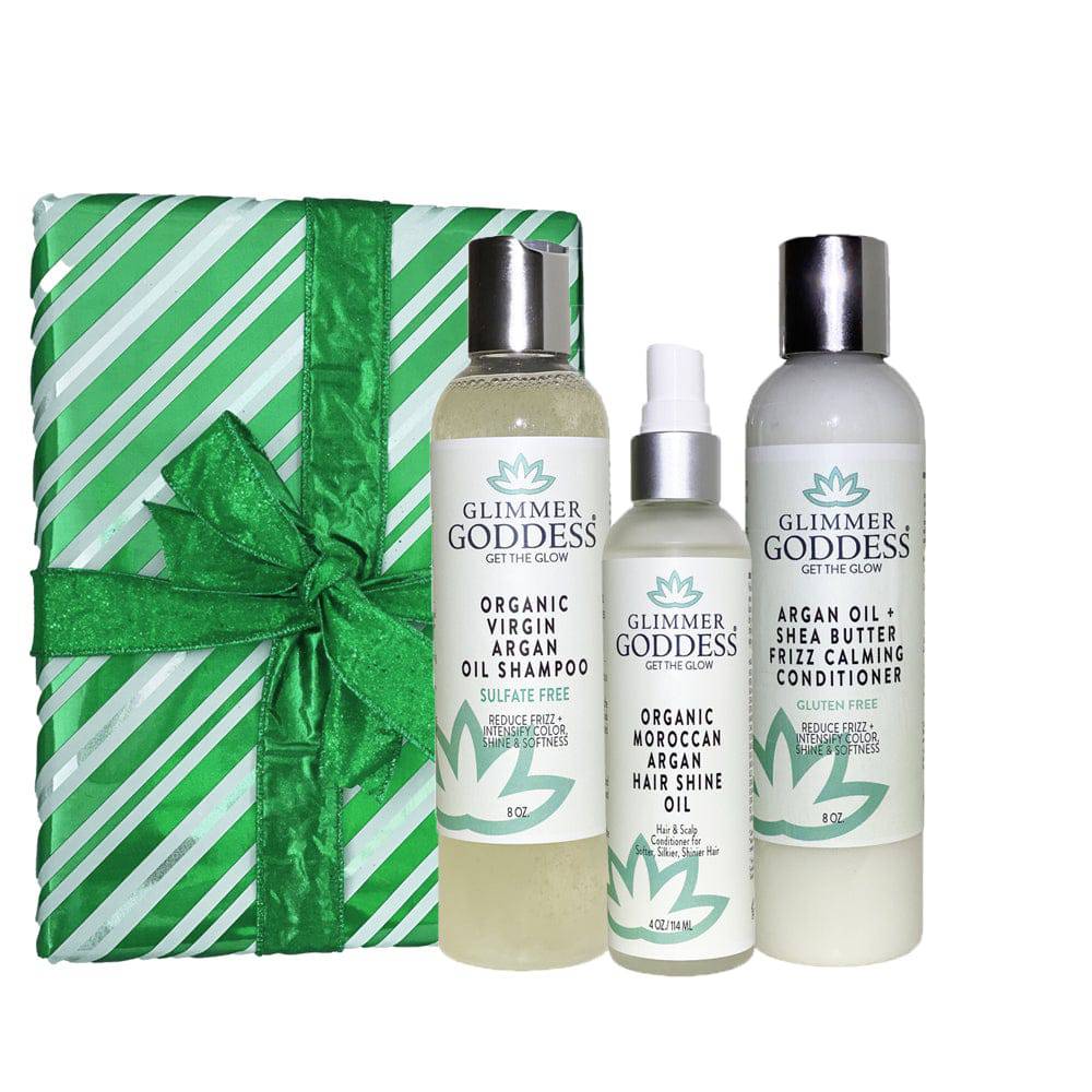 Organic Argan Oil Shampoo and Conditioner with Hair Shine Spray Glimmer Goddess® Organic Skin Care