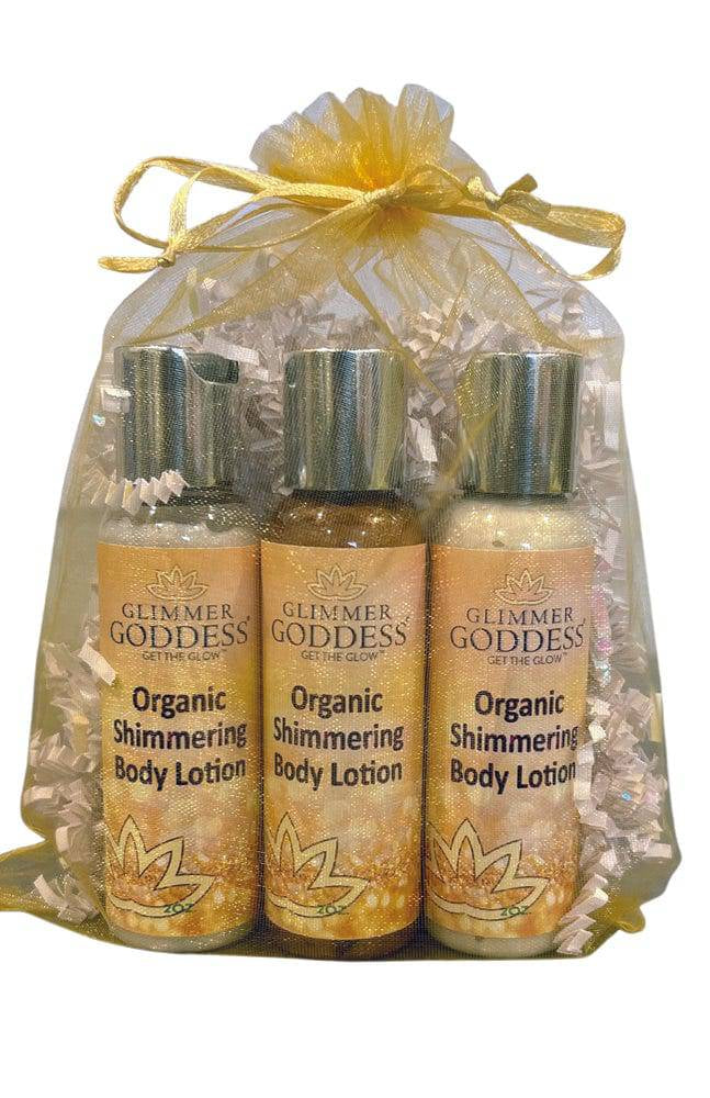 Organic Shimmer Body Lotion Travel Size Gift Set Glimmer Goddess® Organic Skin Care