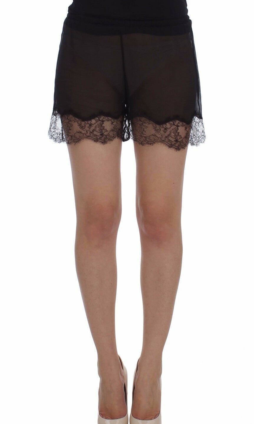 Dolce & Gabbana Black Floral Lace Silk Sleepwear Shorts GENUINE AUTHENTIC BRAND LLC