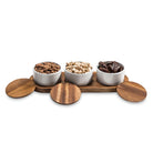 Condiment Serving Set  3 Ceramic Bowls with Lids  13" x 3.75" The Groovalution