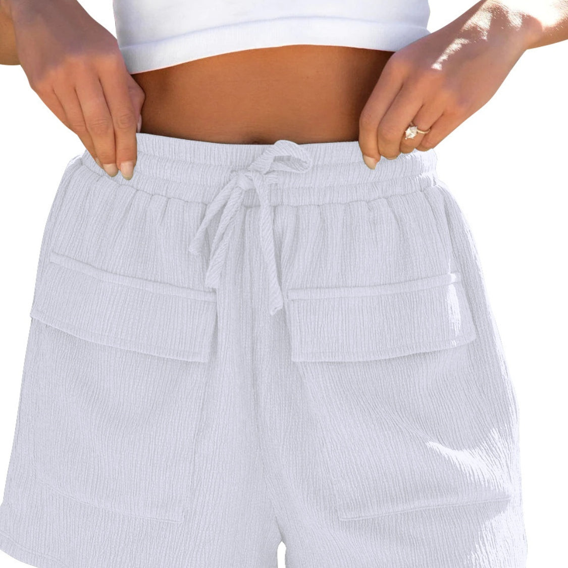 Drawstring High Waist Shorts with Pockets