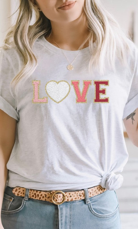 Love Faux Chenille Letters Graphic Tee Kissed Apparel