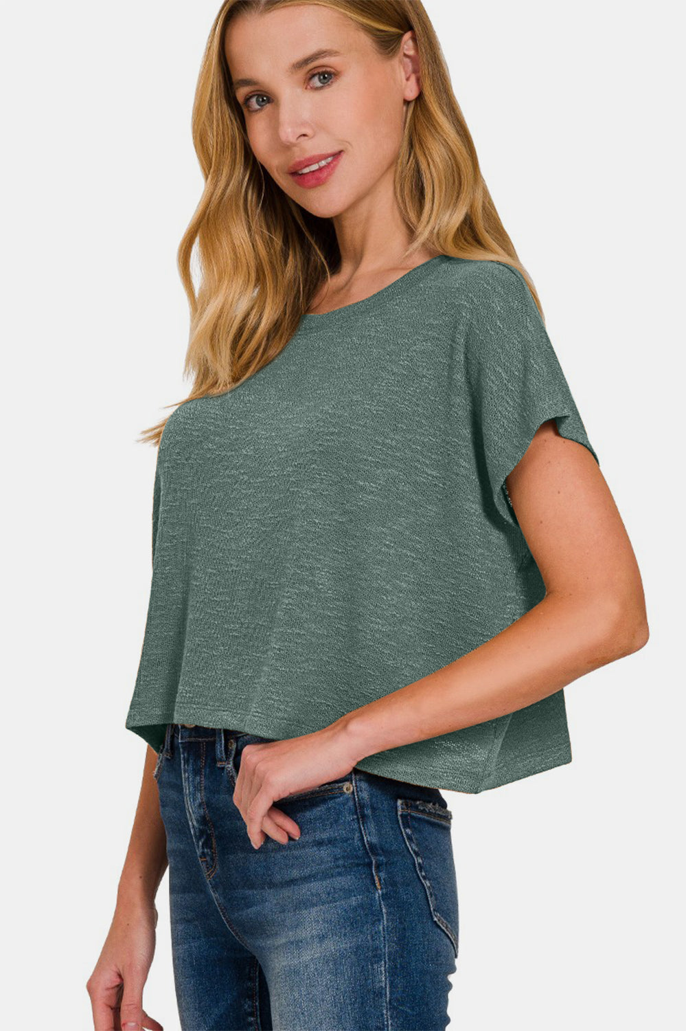 Zenana Round Neck Short Sleeve Crop T-Shirt Trendsi