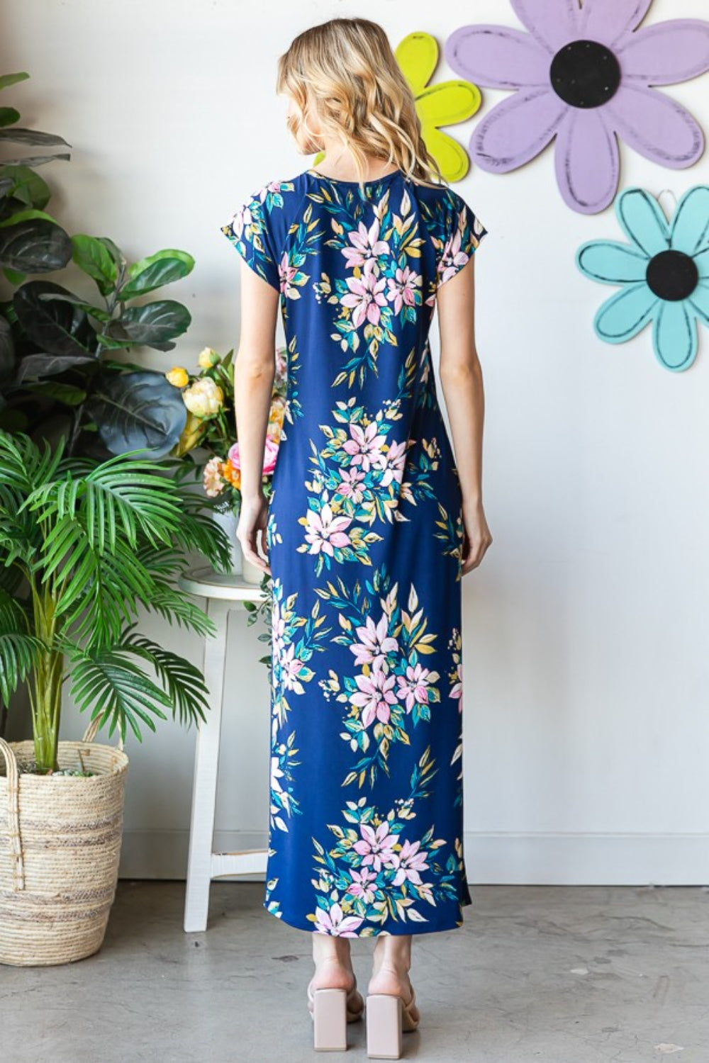 Heimish Full Size Floral Short Sleeve Slit Dress Trendsi