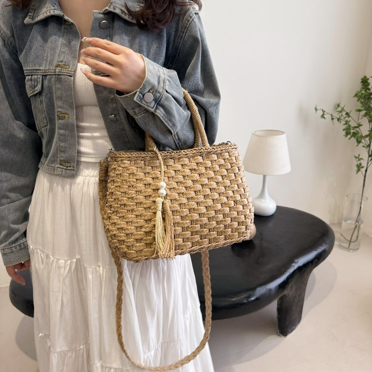 Braided Strap Paper Weave Shoulder Bag Trendsi