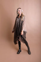 Herringbone Tweed Hooded Frayed Edge Poncho Leto Accessories