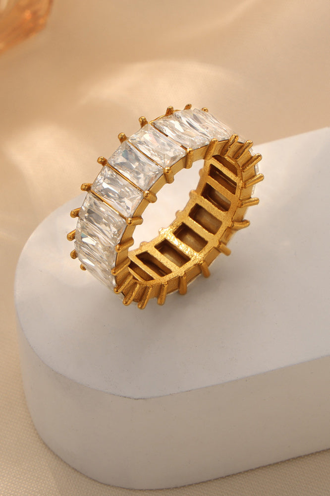 Titanium Steel Inlaid Zircon Ring Trendsi