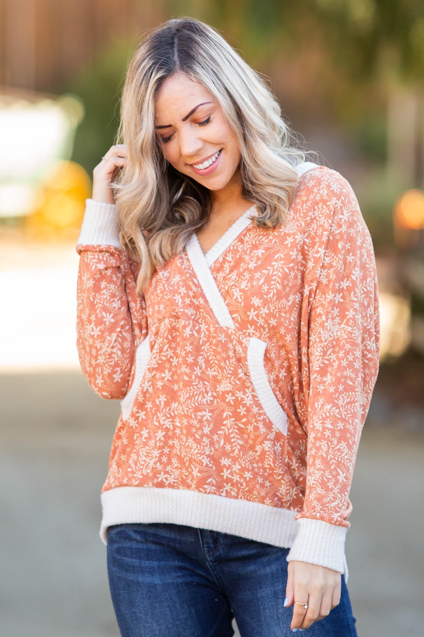 Rustic Floral Knit Hoodie Boutique Simplified
