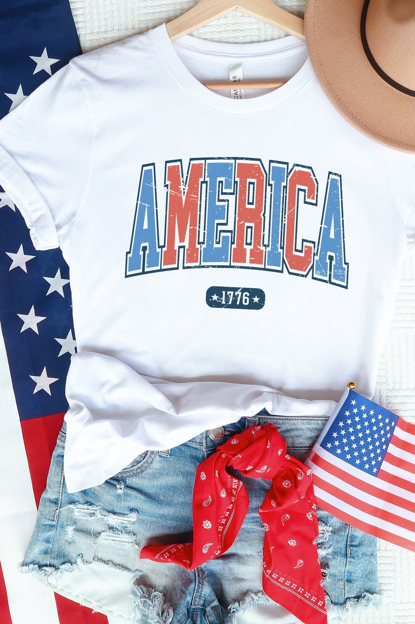 America 1776 Varsity | Short Sleeve Graphic Tee Olive and Ivory Retail