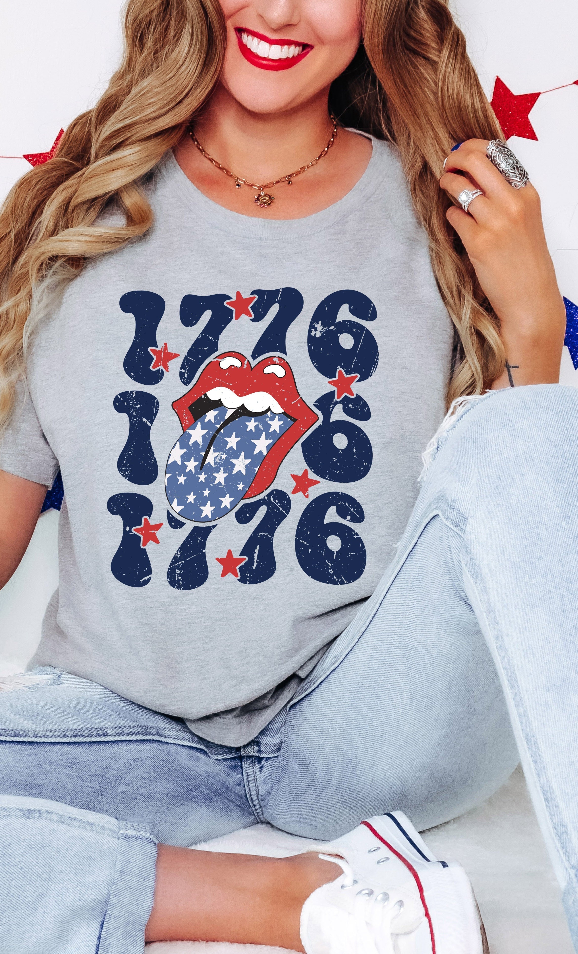 1776 Patriotic Lips | Short Sleeve Graphic Tee Olive and Ivory Retail