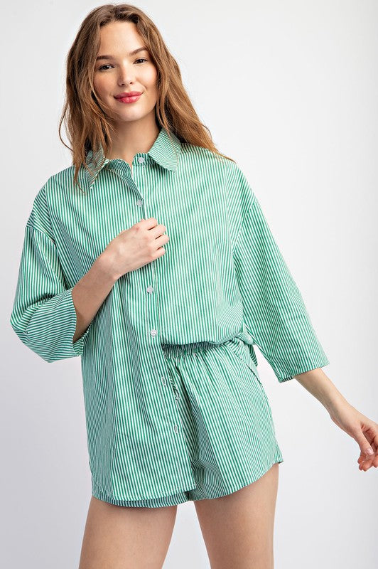 2pcs SET SOFT WOVEN STRIPE OVERSIZE SHIRT AND SHOR Sweet Generis