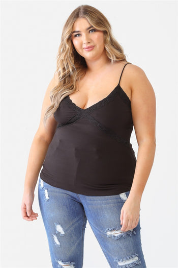 Zenobia Plus Size Lace Detail V-Neck Cami Trendsi