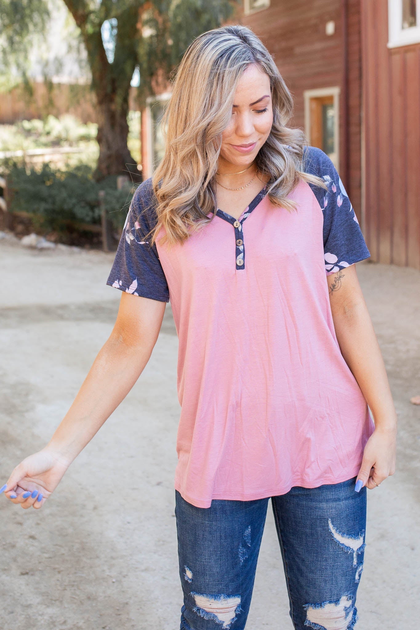 Rosey Posey Short Sleeve Raglan Boutique Simplified