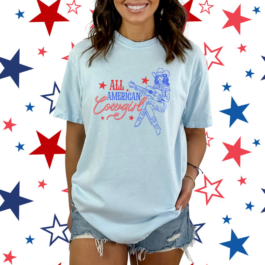 All American Cowgirl | Garment Dyed Short Sleeve Tee Olive and Ivory Retail