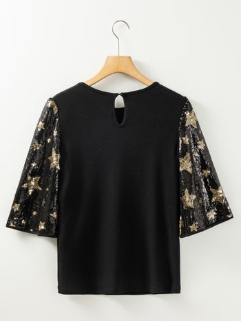 Sequin Round Neck Half Sleeve Blouse Trendsi