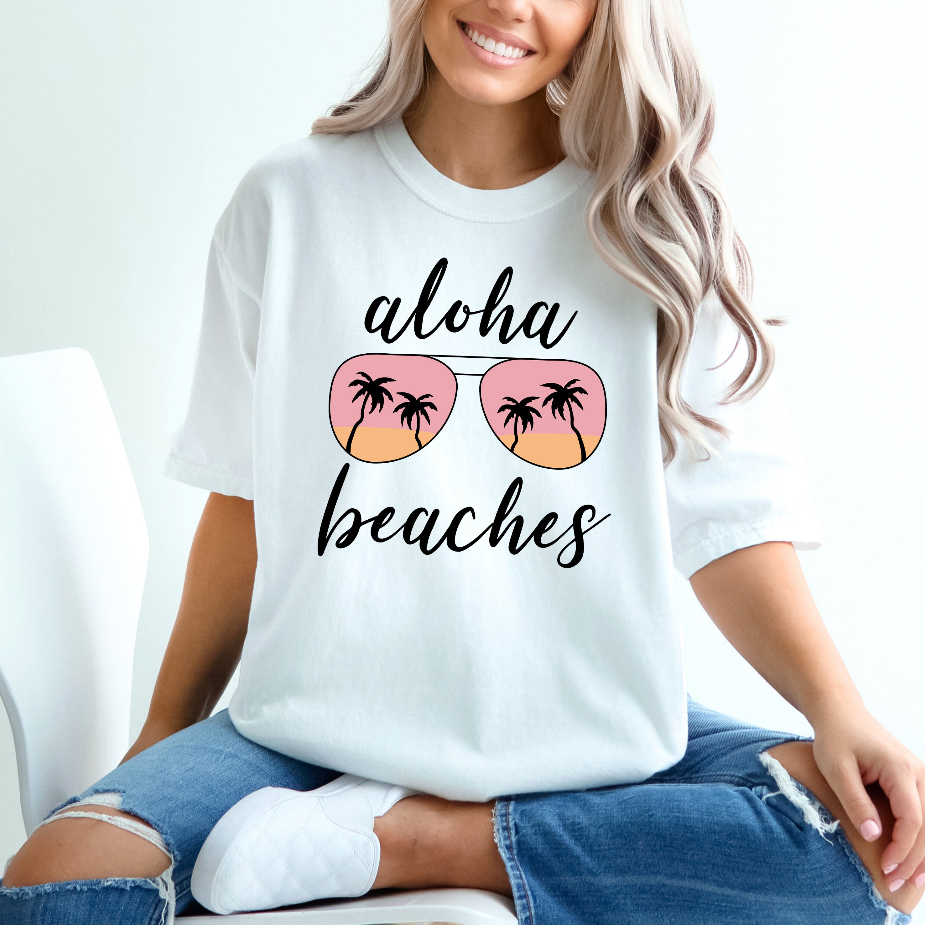 Aloha Beaches Sunglasses | Garment Dyed Short Sleeve Tee Olive and Ivory Retail