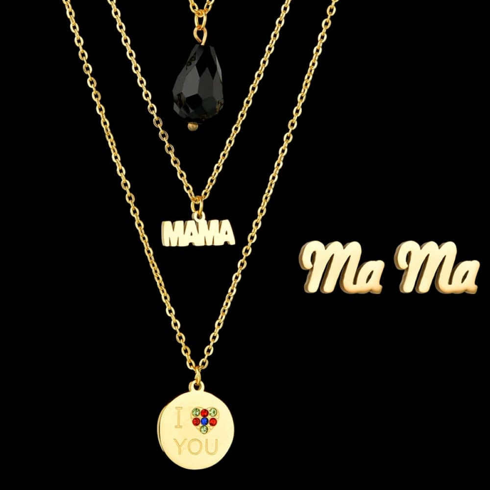 Triple-layer MAMA I LOVE YOU 18K gold-plated Pendant Combo Deal