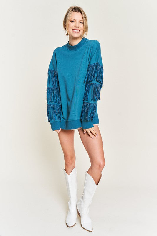 Silver studded fringe sleeve top JJT5009 Jade By Jane