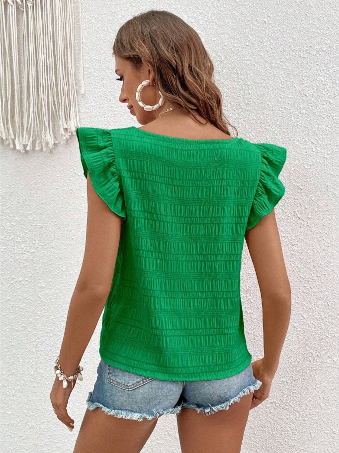 Ruffled Square Neck Cap Sleeve Blouse Trendsi