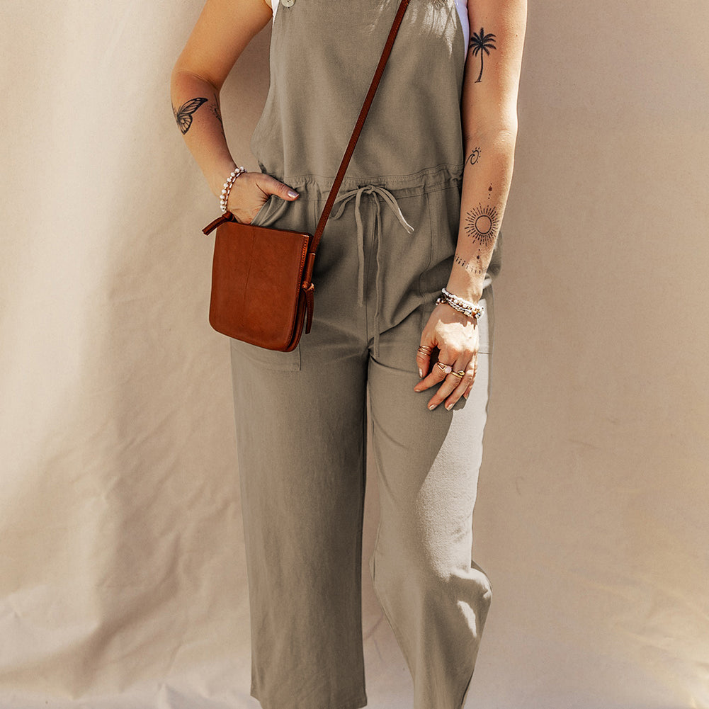 Drawstring Wide Strap Overalls with Pockets