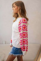 Crochet Detailed Long Sleeve Knit Sweater Top Davi & Dani