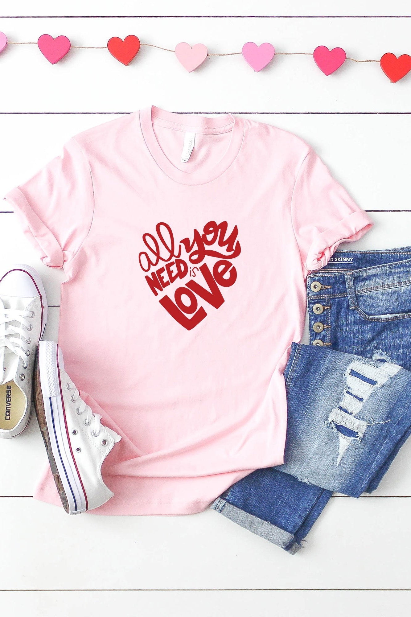 All You Need Is Love | Short Sleeve Graphic Tee Olive and Ivory Retail
