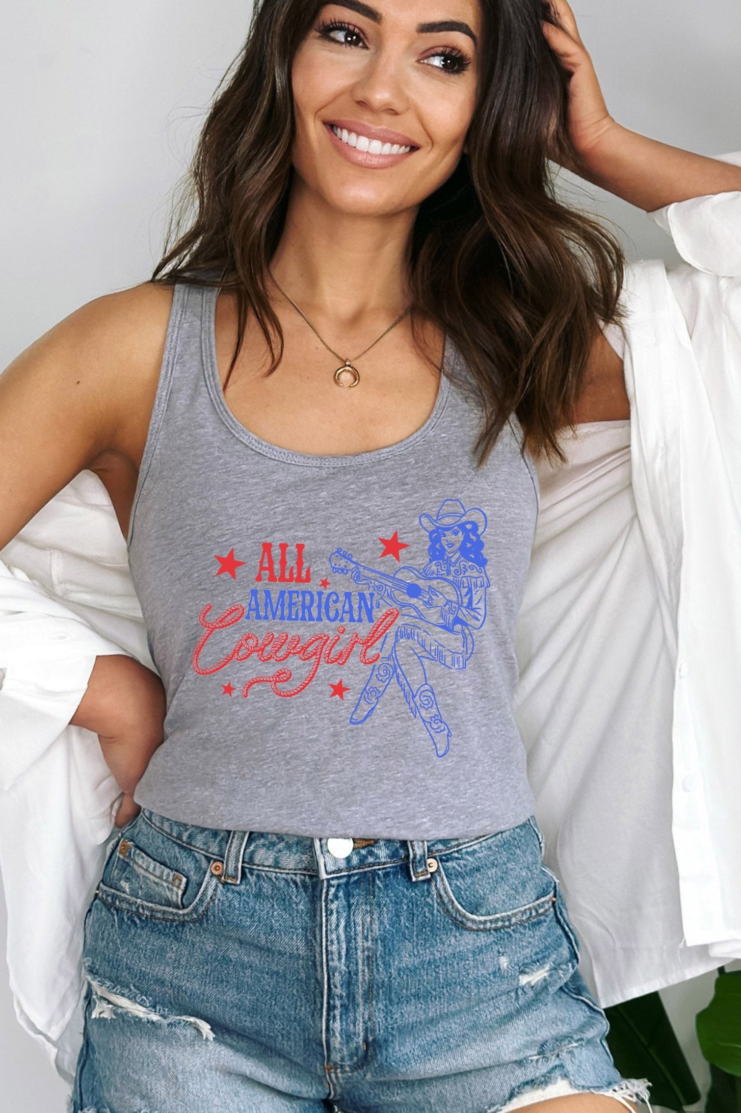 All American Cowgirl | Racerback Tank Olive and Ivory Retail