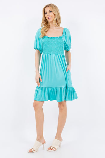 Celeste Full Size Ruffle Hem Short Sleeve Smocked Dress Trendsi