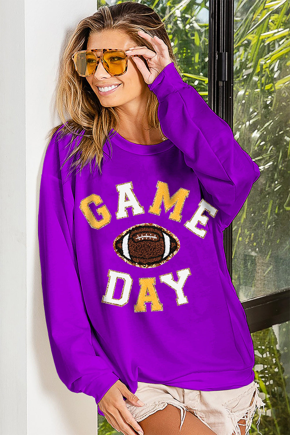 BiBi Game Day Letter Patches Sweatshirt Trendsi