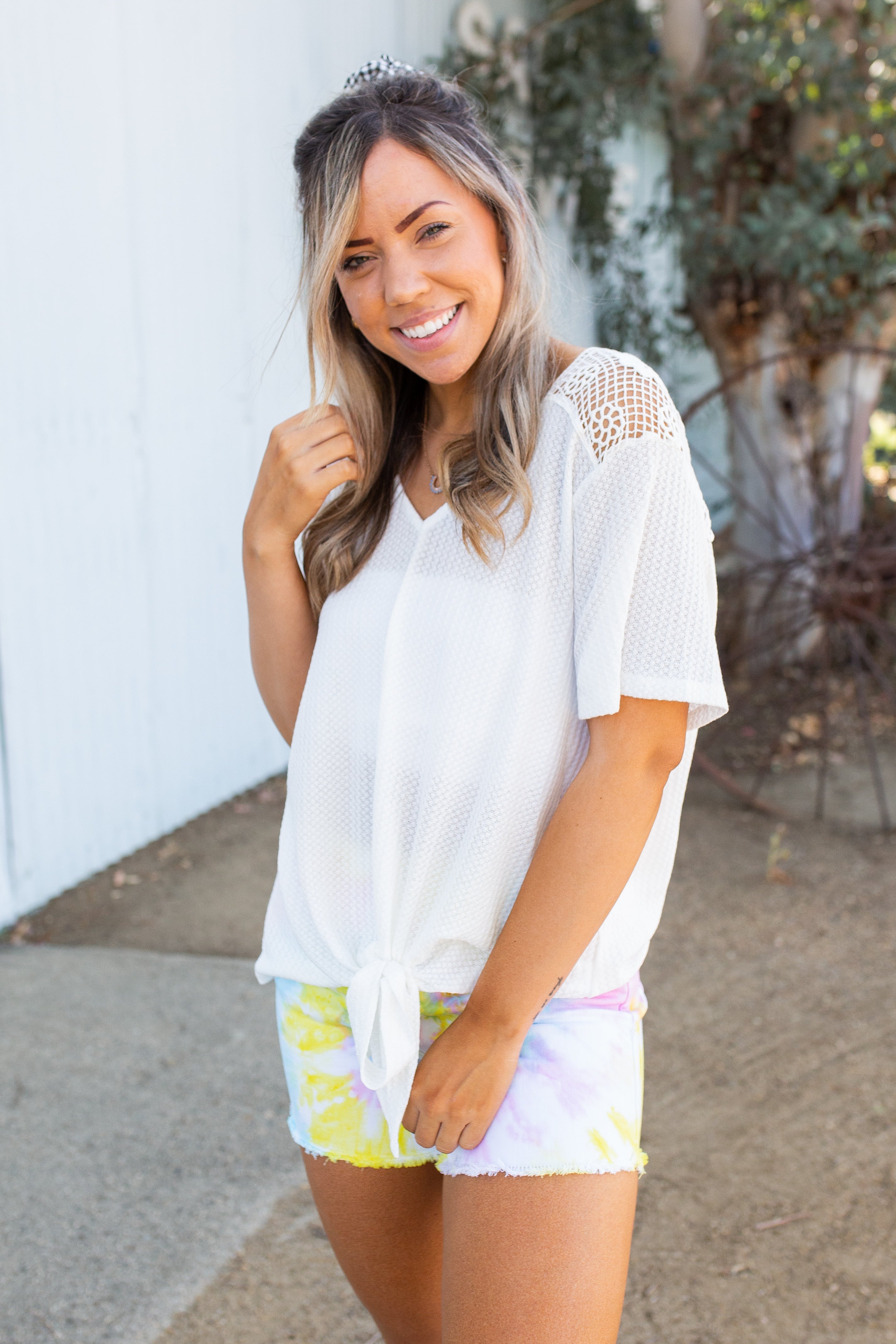 Spirited Front Tie Top in White Boutique Simplified