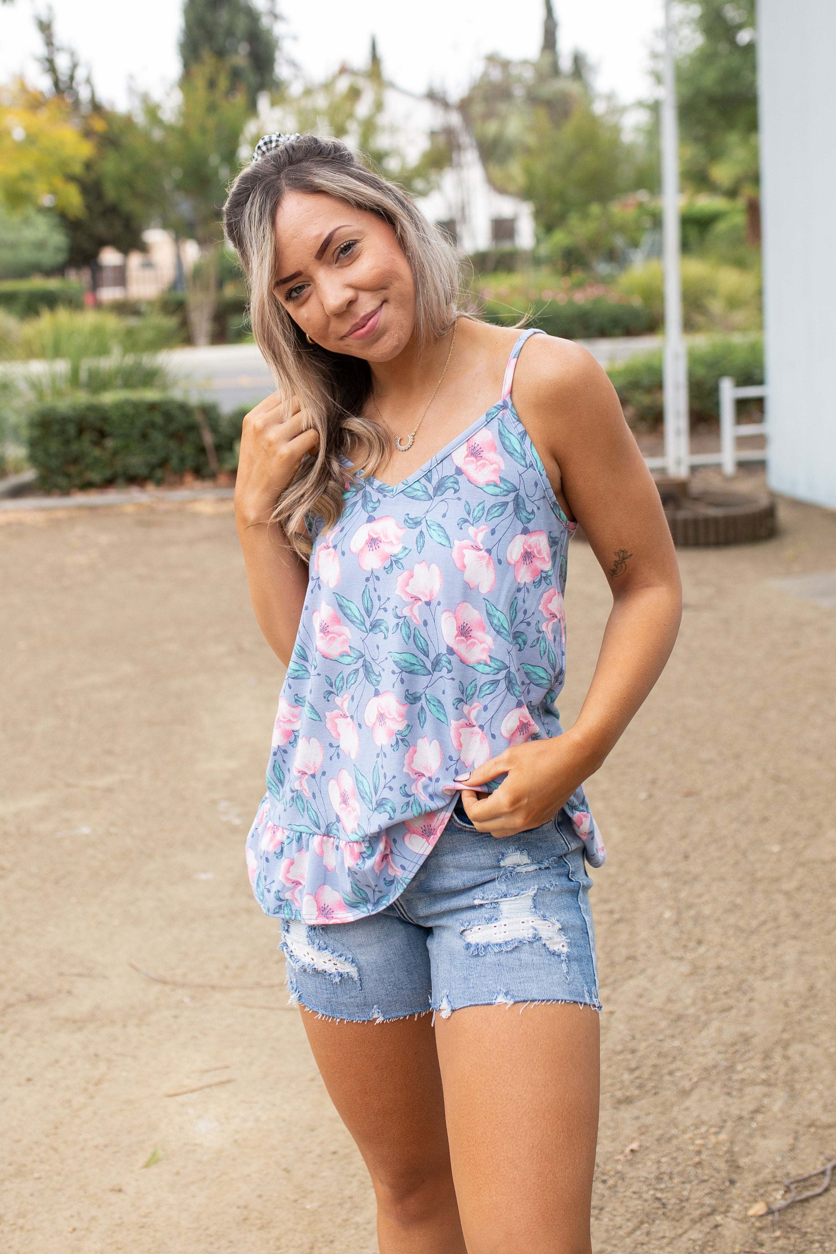 Periwinkle Blooms Ruffled Tank Boutique Simplified