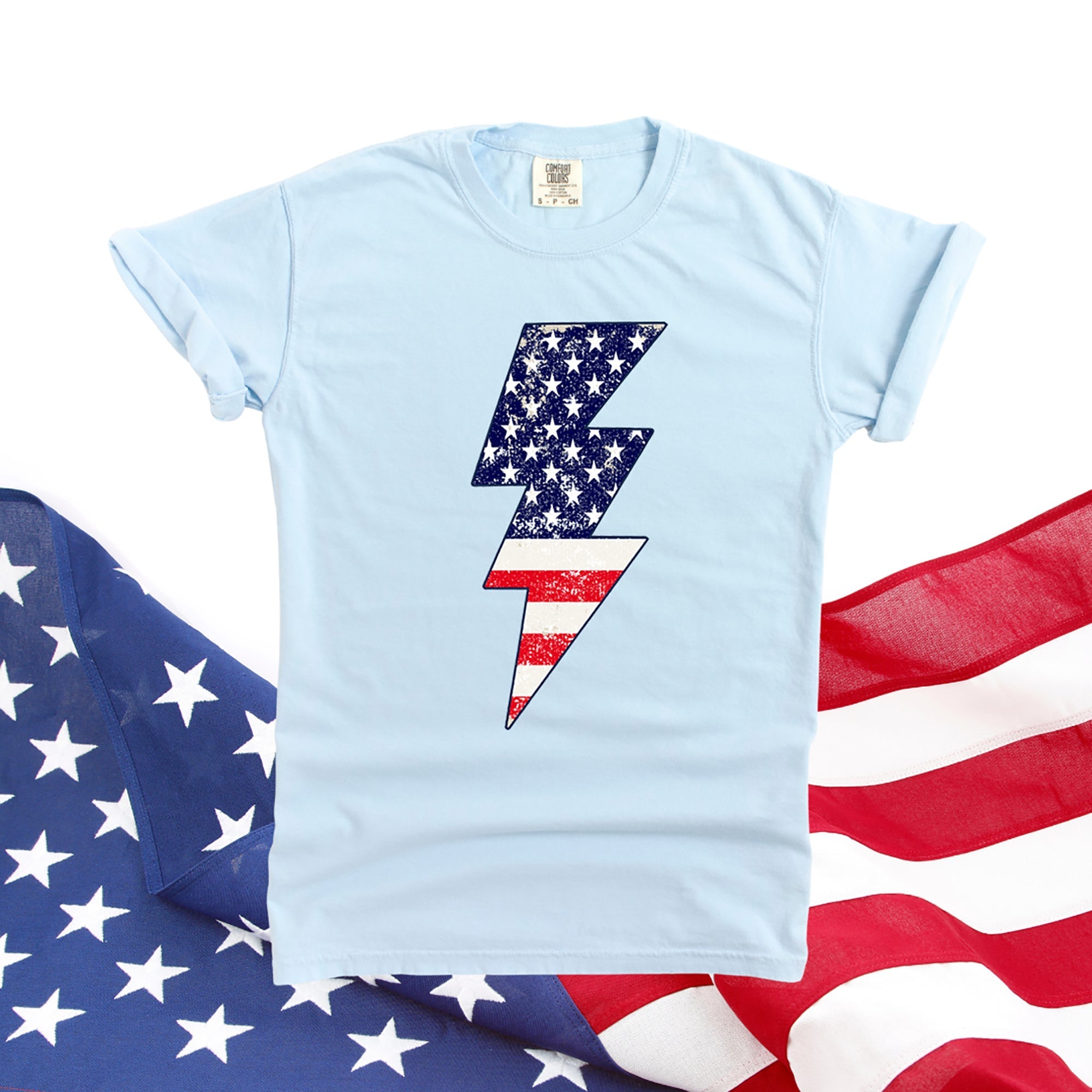 America Lightning Bolt | Garment Dyed Short Sleeve Tee Olive and Ivory Retail