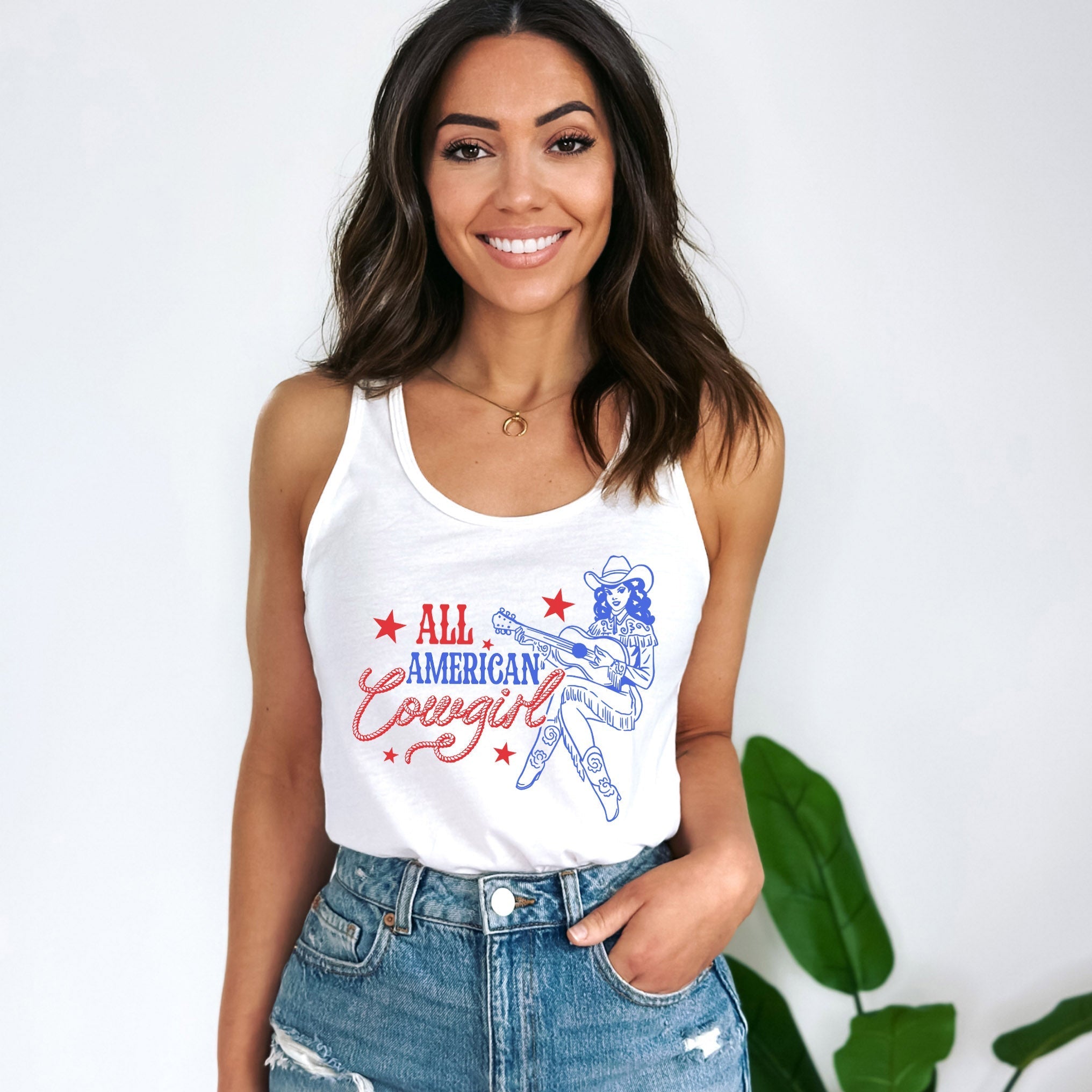 All American Cowgirl | Racerback Tank Olive and Ivory Retail