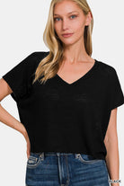 Zenana V-Neck Short Sleeve Crop T-Shirt Trendsi